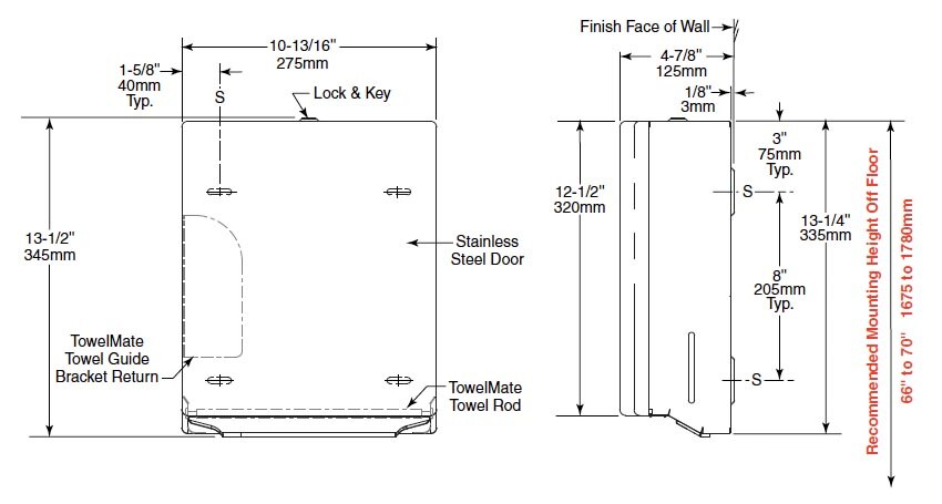 Measurements for Bobrick 4262 Paper Towel Dispenser