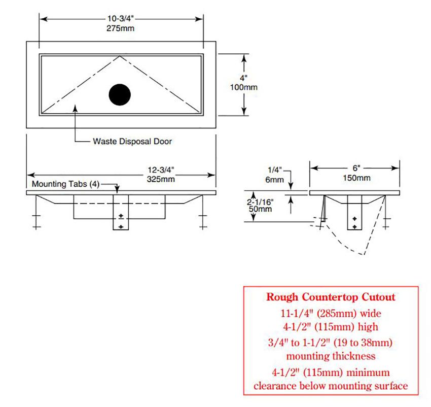 Measurements for Bobrick B-527 Stainless Steel Waste Door