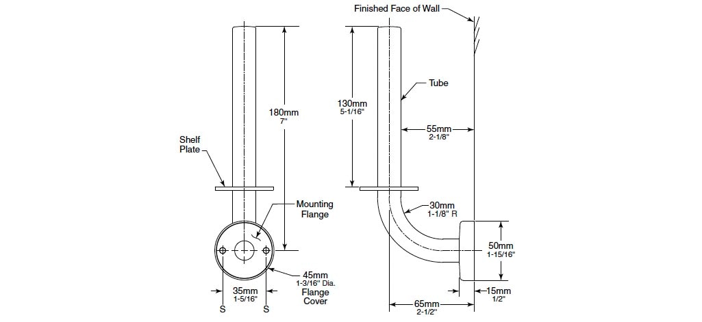 Measurement Diagram for Bobrick B-541 Extra Toilet Paper Roll Holder