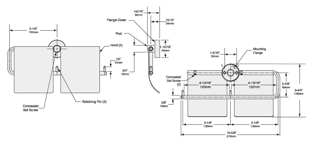 Diagram Showing Measurements for Bobrick B-548 Toilet Paper Holder