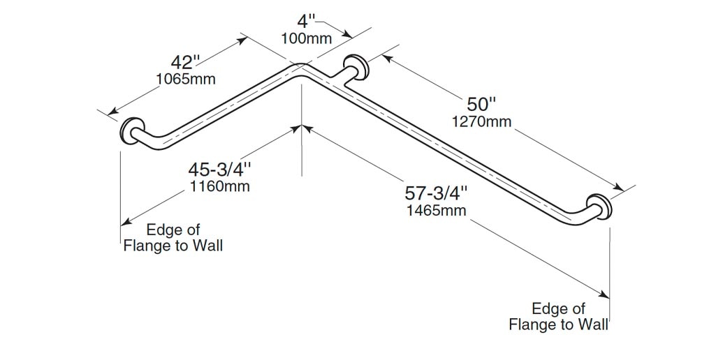 Diagram Showing Measurements for Bobrick B-5897-99 Grab Bar