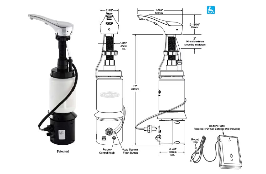 Measurements for Bobrick 824 Automatic Soap Dispenser