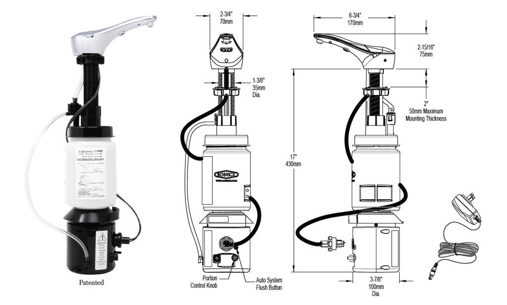 Dimensions for Bobrick B-848 Soap Dispenser