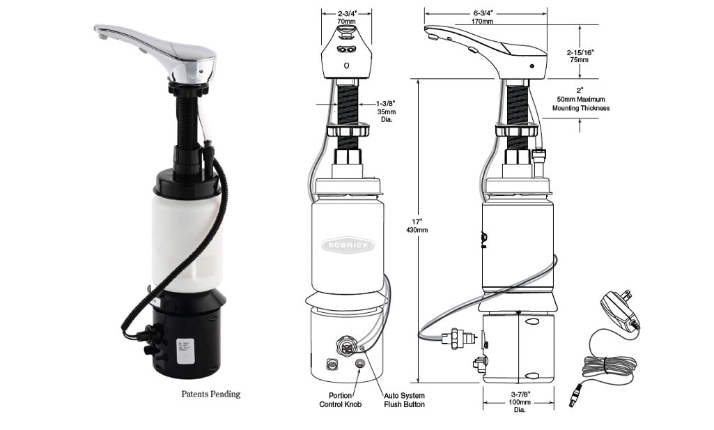 Dimensions for Bobrick B-850 Soap Dispenser