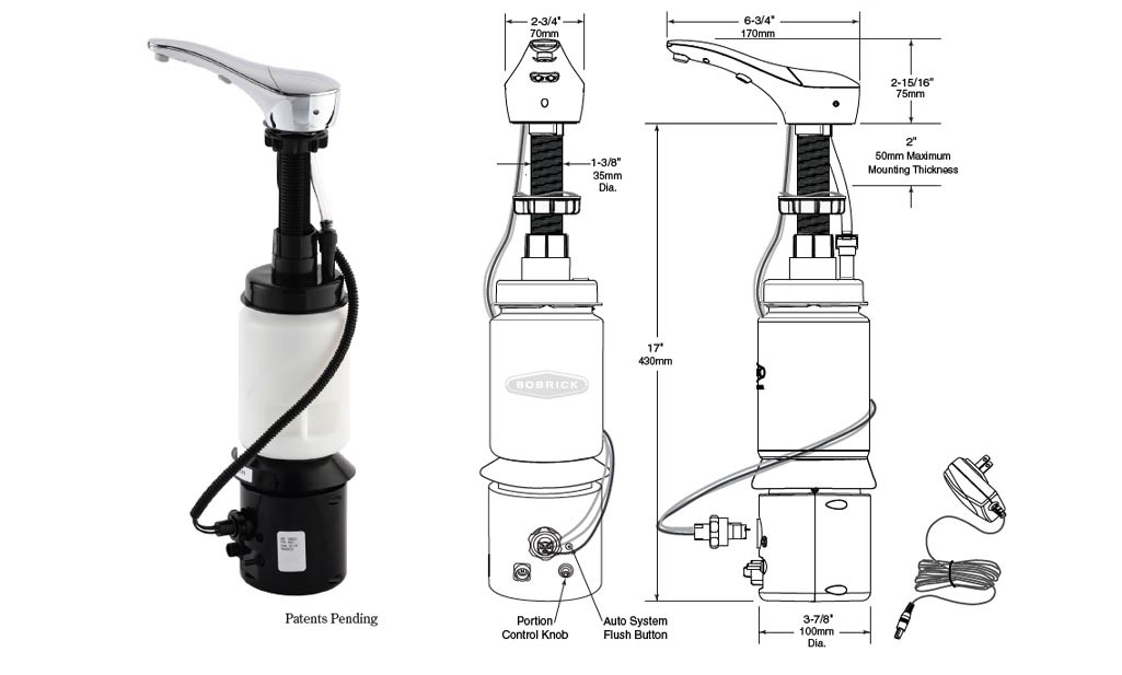 Dimensions for Bobrick B-852 Soap Dispenser