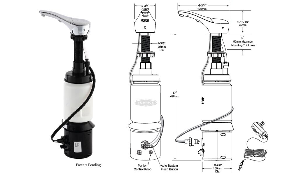 Dimensions for Bobrick B-858 Soap Dispenser