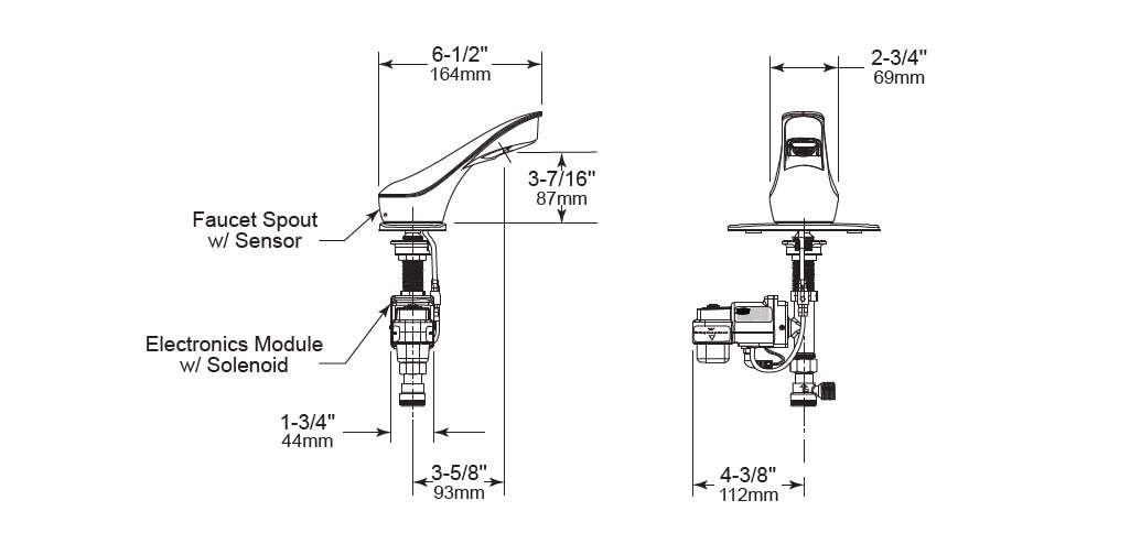 Dimensions for Bobrick B-8870 Automatic Faucet