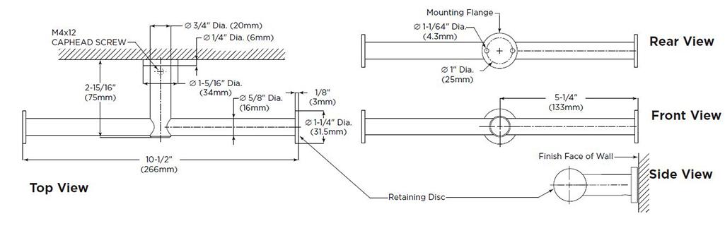 Diagram Showing Measurements Bobrick (B-9547) Fino Collection Surface-Mounted Double Toilet Roll Holder