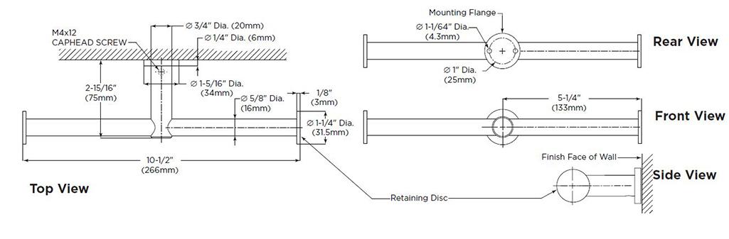 Diagram Showing Measurements Bobrick (B-9547) Fino Collection Surface-Mounted Double Toilet Roll Holder