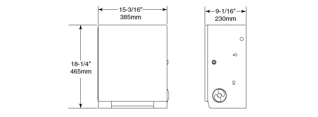 Measurement Diagram for Bobrick 3961-50 Paper Towel Dispenser Mechanism (Insert)
