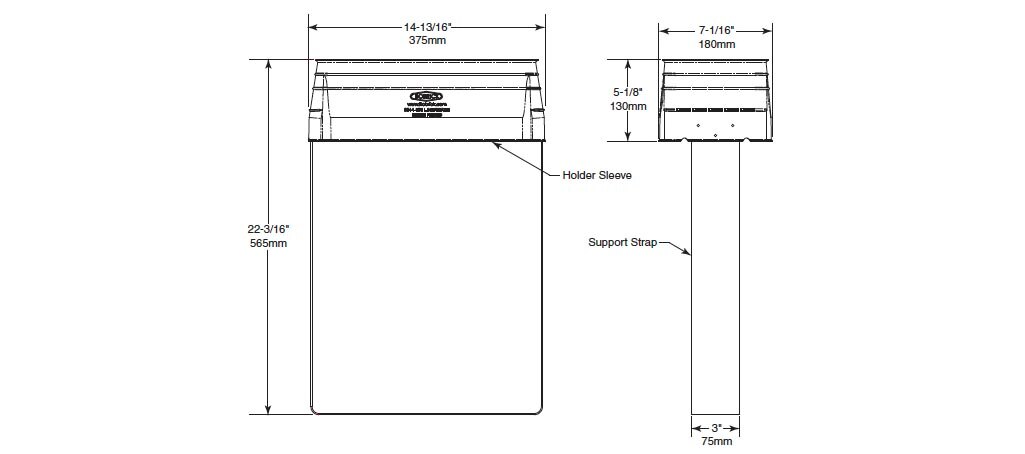 Measurement Diagram for Bobrick 43644-134 Bobrick LinerMate