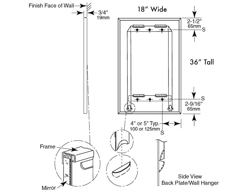 Measurements for Bobrick B-165 1836 Mirror