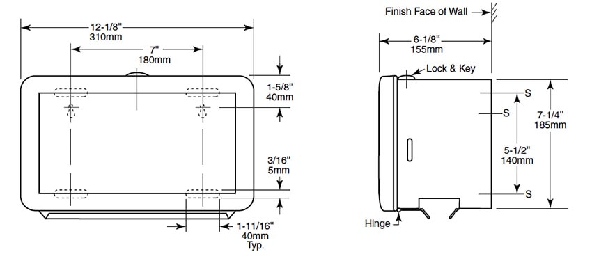 Diagram showing overall dimenssions for the Bobrick B-263