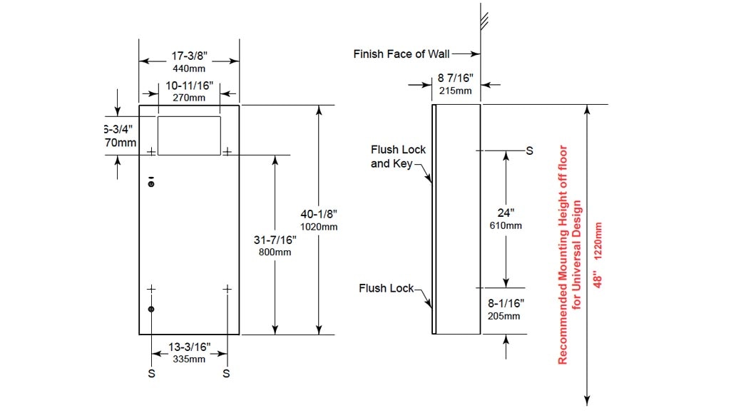 The Bobrick B-35649 surface mount waste receptacle is 17-3/8