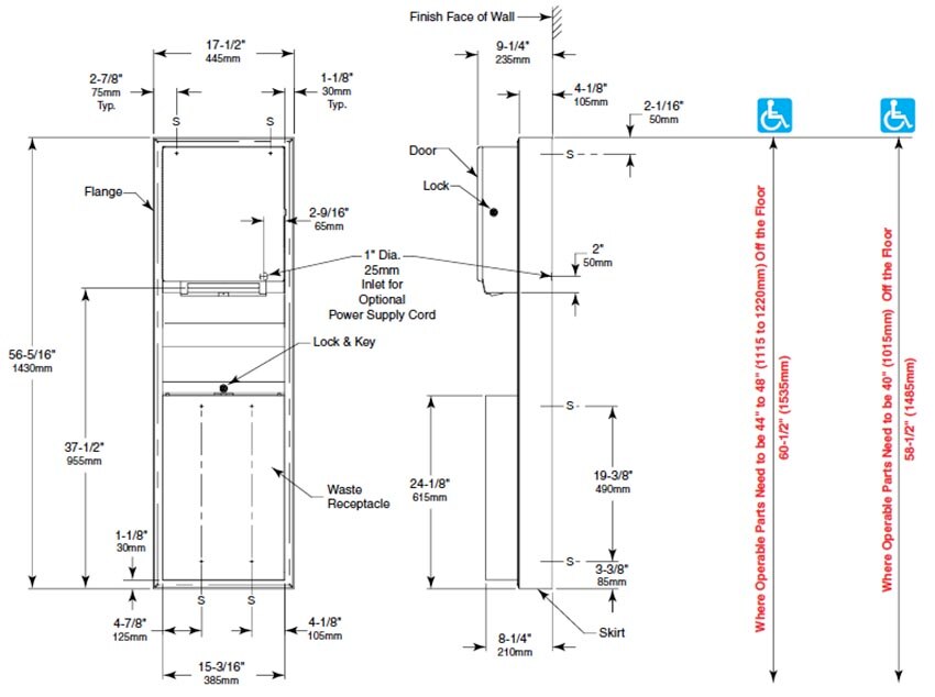 Diagram showing overall dimenssions for the Bobrick B-3979