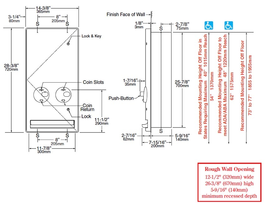 Diagram showing overall dimenssions for the Bobrick B-4706C