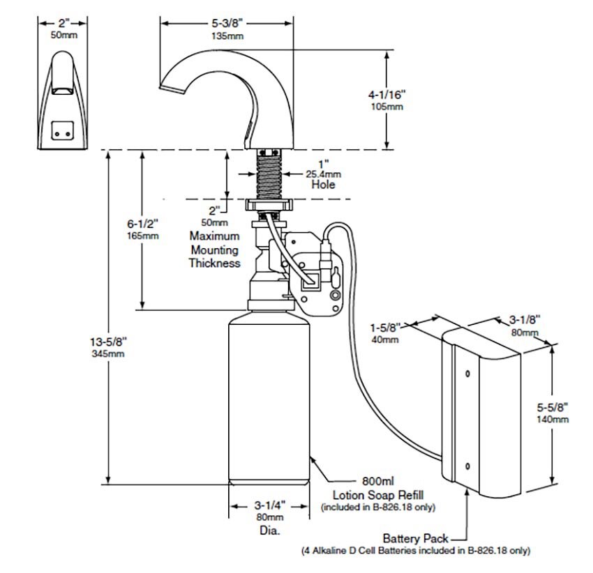 Diagram showing overall dimenssions for the Bobrick B-826.18