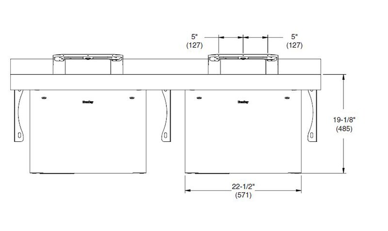 Measurements for Bradley OmniDeck™ with WashBar® - 5000 Series - 2-Person