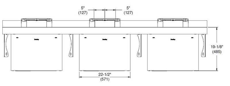 Measurements for Bradley OmniDeck™ with WashBar® - 5000 Series - 3-Person