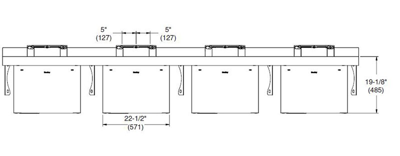 Measurements for Bradley OmniDeck™ with WashBar® - 5000 Series - 4-Person