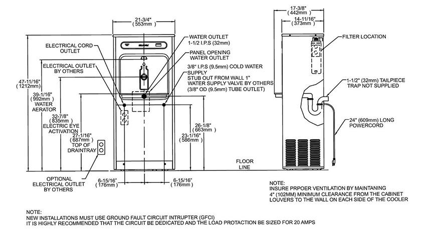 Measurement Diagram for Elkay DSSBF8S