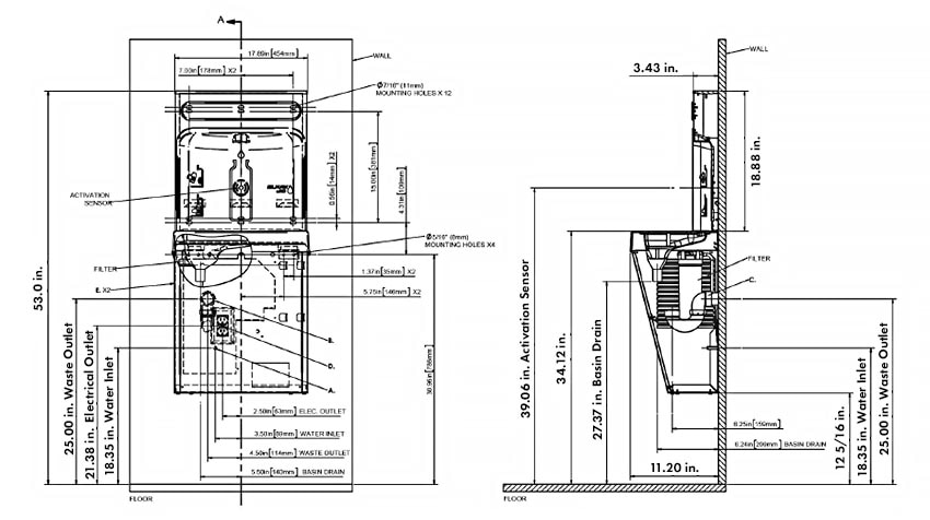 The Elkay EZ8WSSSMC is 17-7/8 in. Wide x 41-1/4 in. Tall x 11-7/8 in. Deep