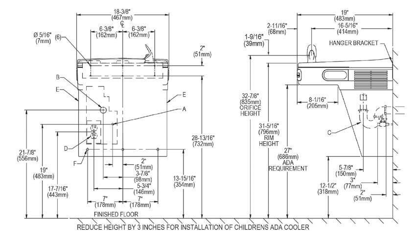 Elkay EZO8S Measurements Diagram