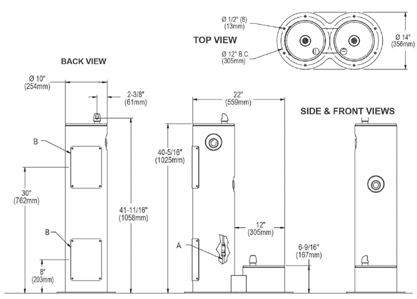 Measurements for Elkay LK4400DB Series Fountains