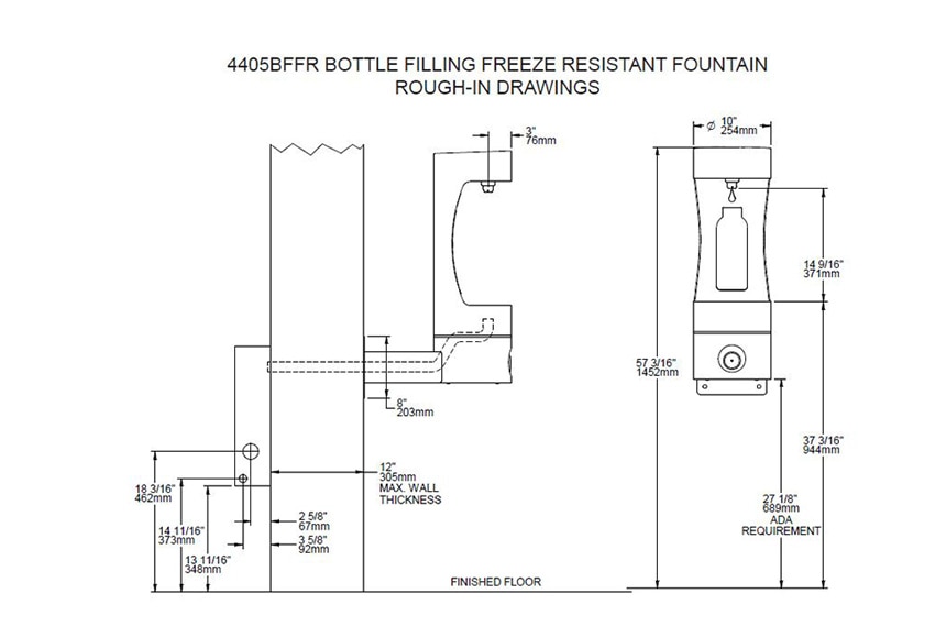 Measurement Diagram for Elkay LK4405BFFRK Bottle Filling Station