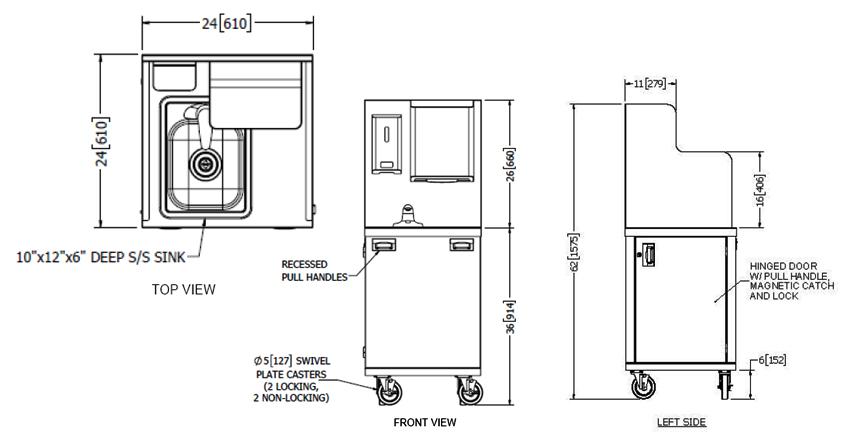 Measurement Diagram for Elkay MHS2424HF Touchless Hand Washing Station