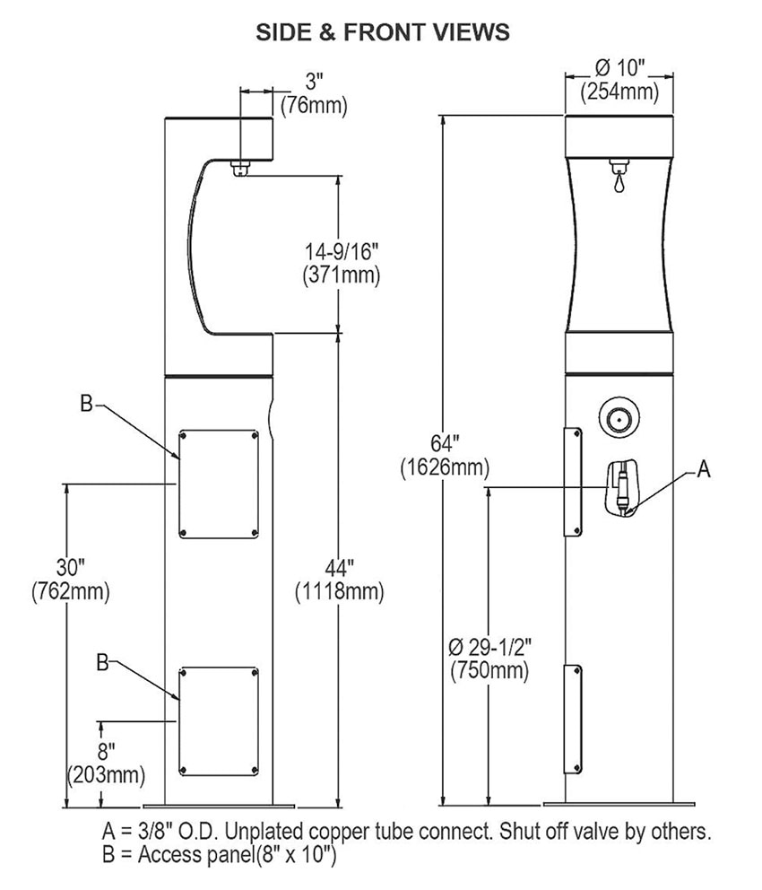 Measurements for the Elkay LK4400BF Bottle Filling Station