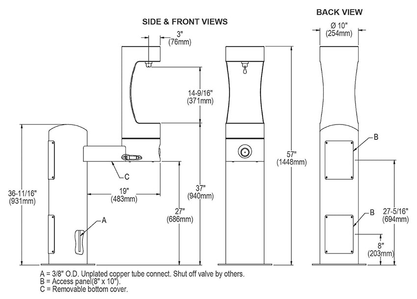 Measurements for the Elkay LK4410BF Bottle Filling Station