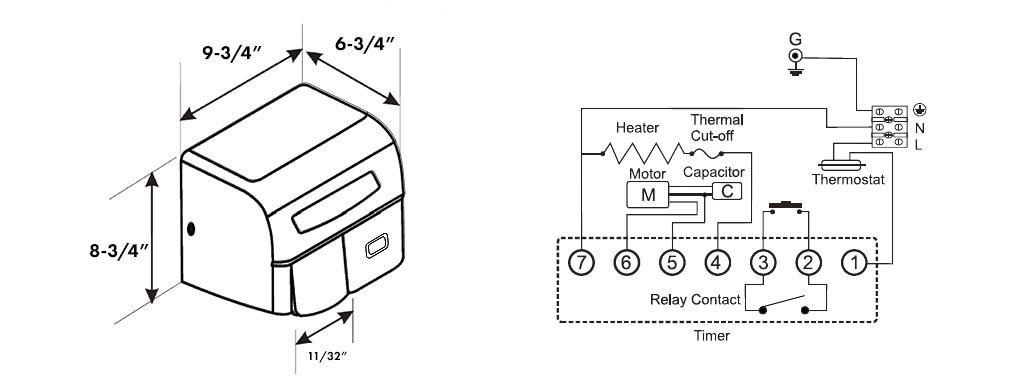 Measurements for the Fast Dry HK-1800PS-240 Hand Dryer