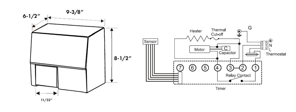 Measurements for the Fast Dry HK-1800SA-120 Hand Dryer