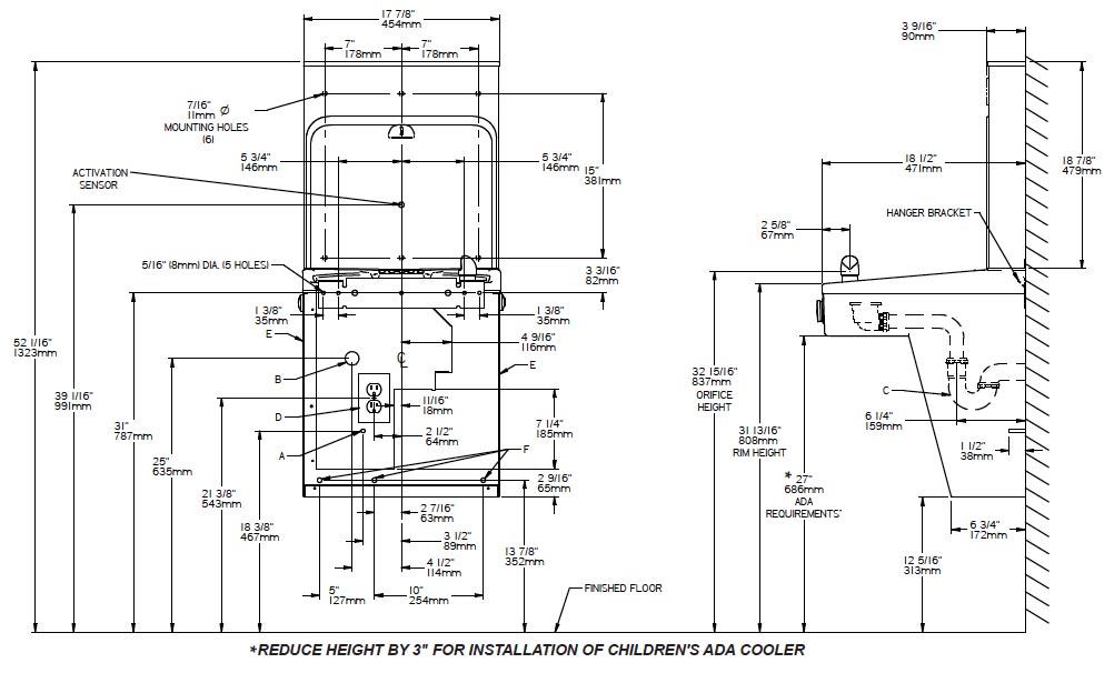 Halsey Taylor HTHB-HVRGRN8-WF Measurement Diagram