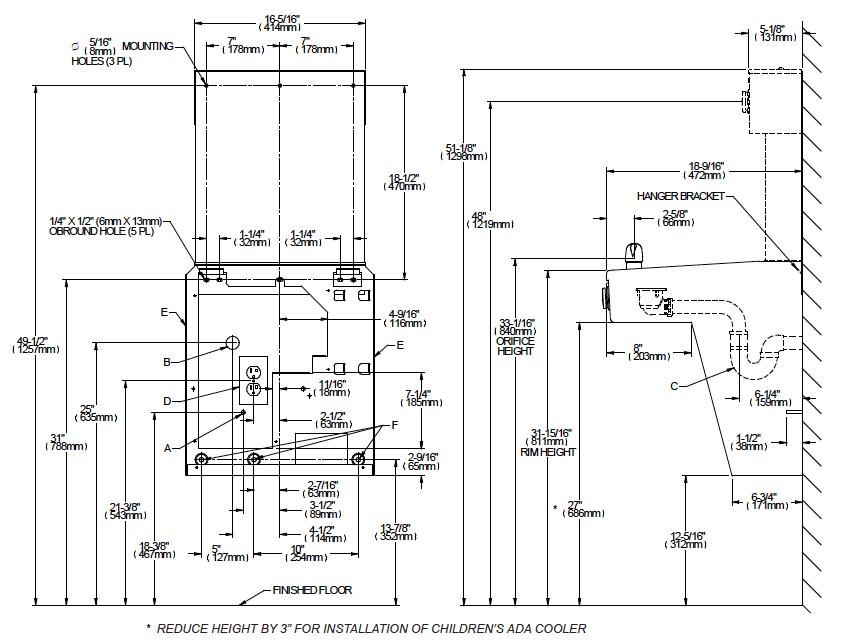 Halsey Taylor HTHBHVR8 Measurement Diagram