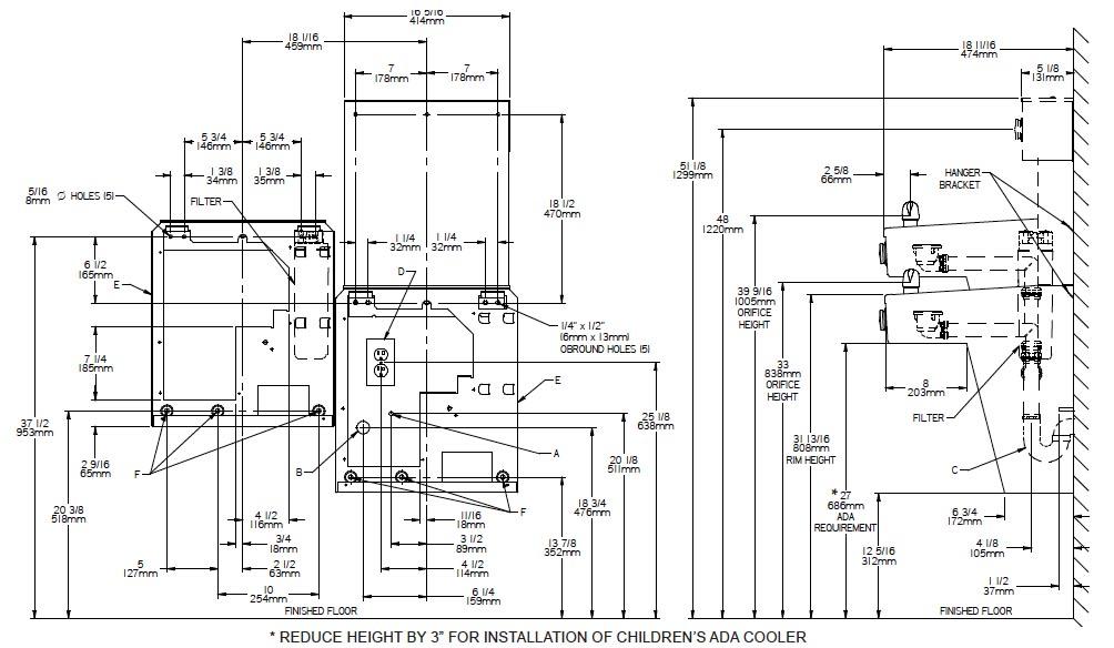 Halsey Taylor HTHBHVR8BL-NF Measurement Diagram