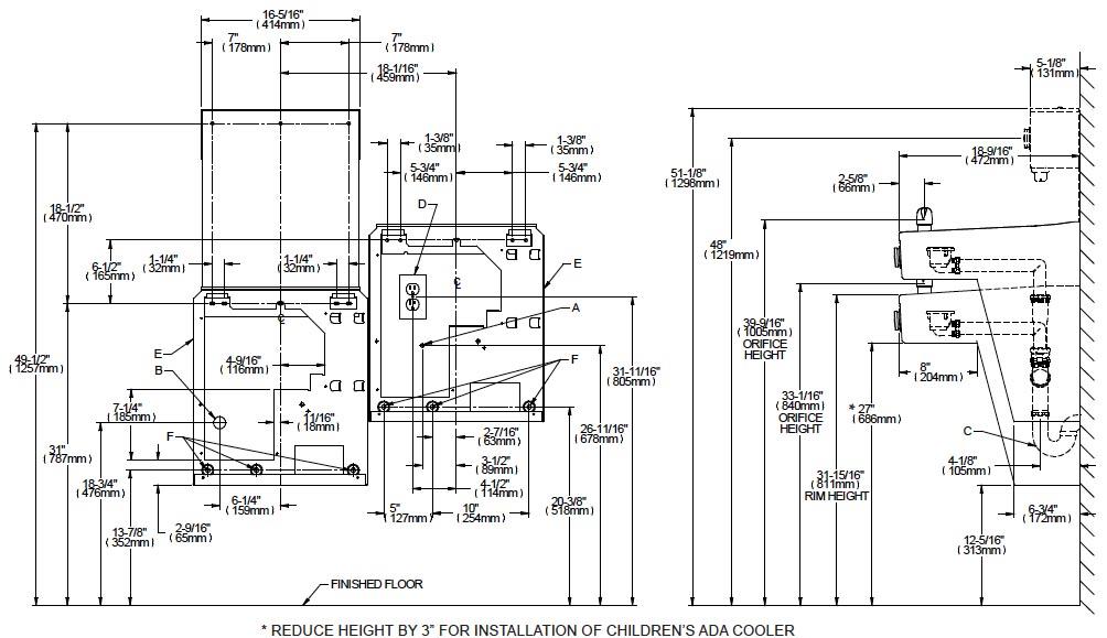 Halsey Taylor HTHBHVR8BLR-NF Measurement Diagram