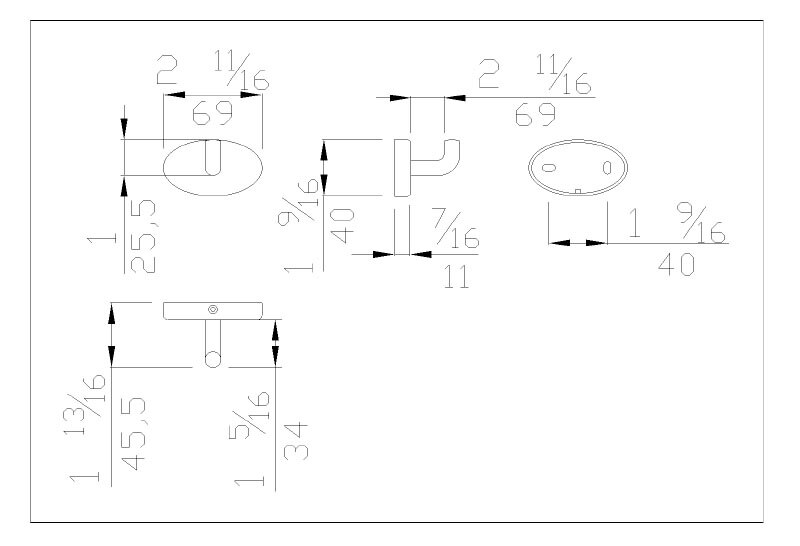 Measurements for F17AKN03W1 Nylon Single Robe Hook