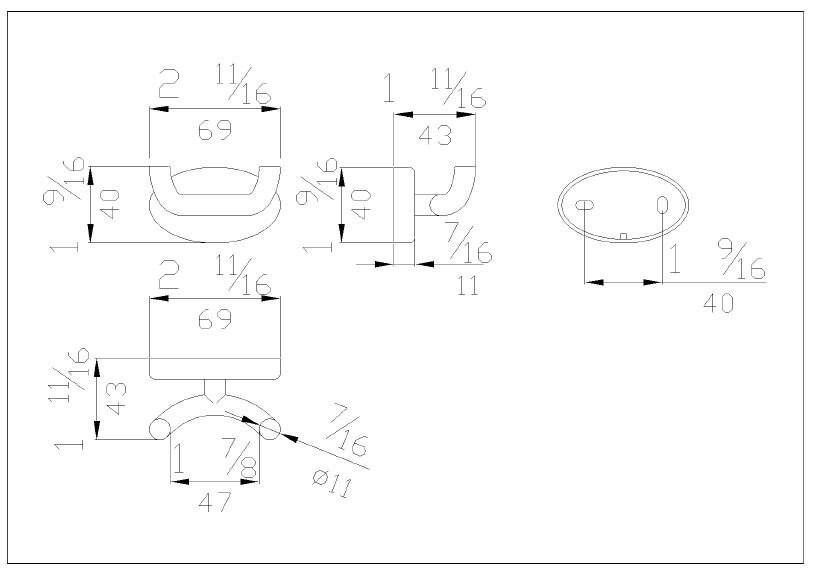 Measurements for F17AKN04W1 Nylon Double Robe Hook