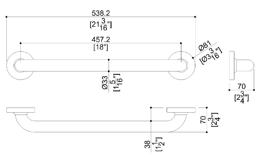 Measurement Diagram for Ponte Giulio G25JAS03D1 Grab Bar