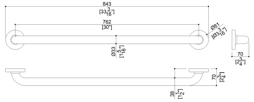 Measurement Diagram for Ponte Giulio G25JAS05D1 Grab Bar