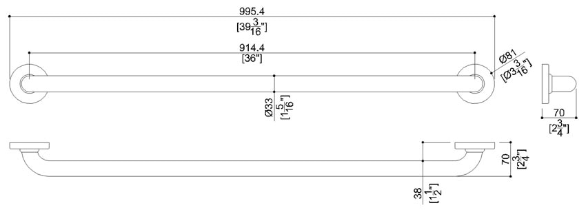 Measurement Diagram for Ponte Giulio G25JAS07I1 Grab Bar