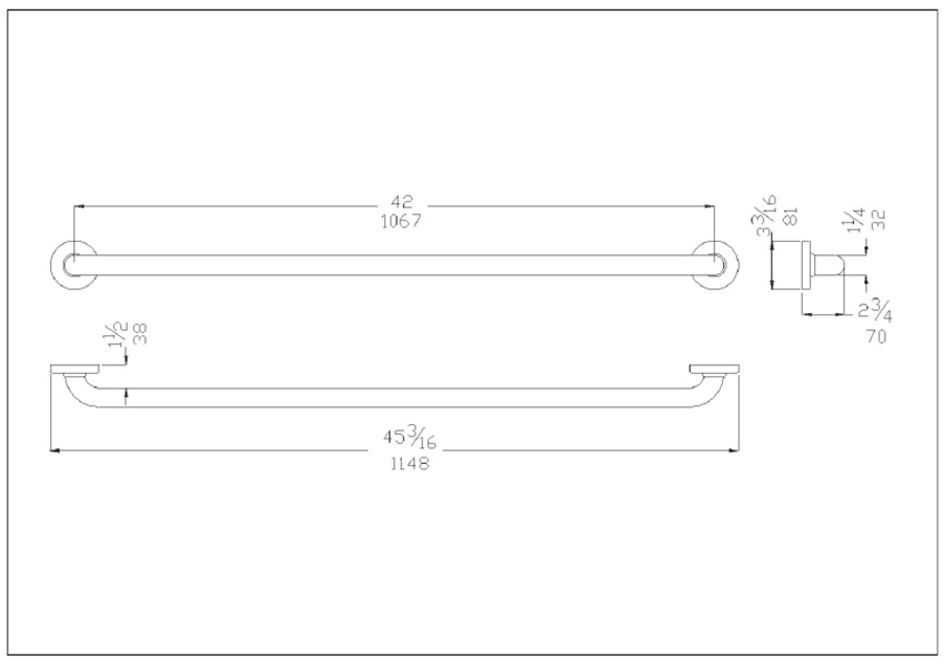 Measurement Diagram for Ponte Giulio G25JAS08D1 Grab Bar