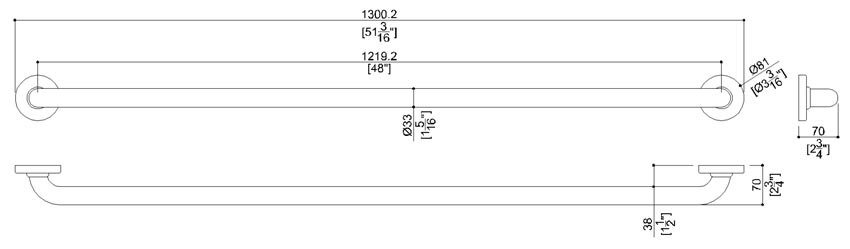 Measurement Diagram for Ponte Giulio G25JAS09D1 Grab Bar