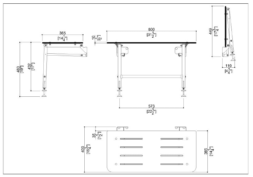 Measurements for G56UHS02N1 HPL Large Rectangular Folding Shower Seat