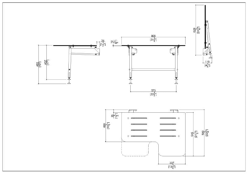 Measurements for G56UHS03W8 HPL Reversible L-Shaped HPL Shower Seat