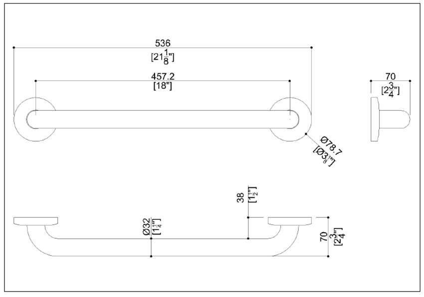 Measurement Diagram for Ponte Giulio G57JAS03N2 Grab Bar