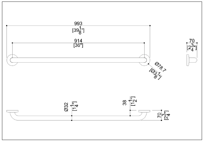 Measurement Diagram for Ponte Giulio G57JAS07N2 Grab Bar