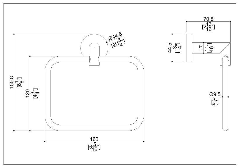 Measurements for THCIN1 Circular Stainless Steel Towel Ring